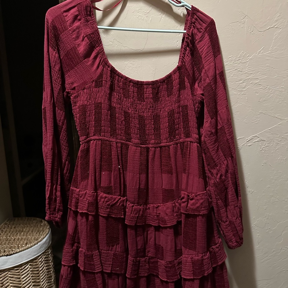 Altar'd State Rich Red Long Sleeve Dress